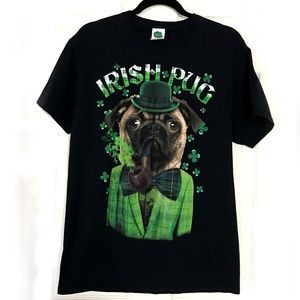 Irish Pug Graphic Tee Black Green Medium